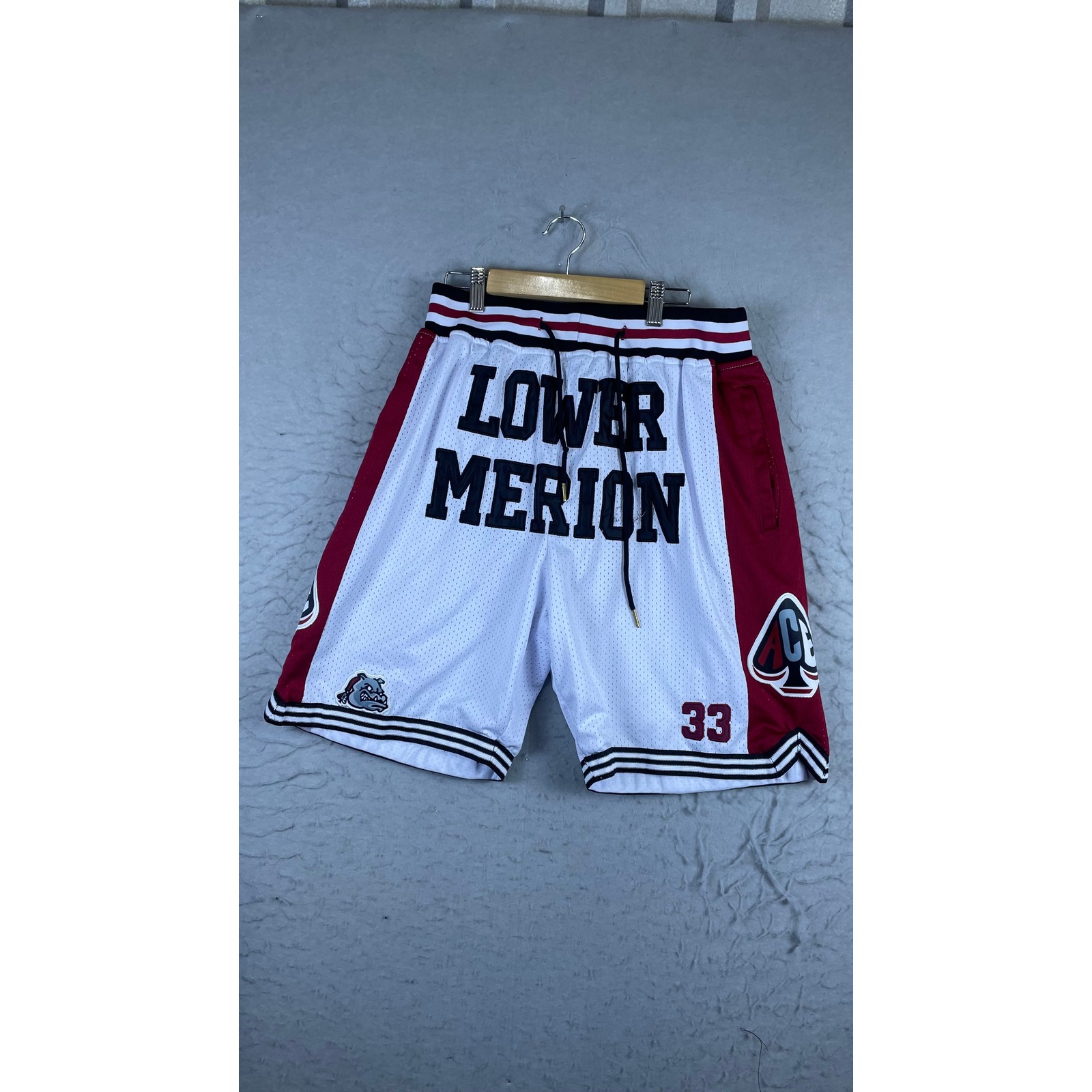 Just Don Basketball Shorts Mens Large White Maroon Excellent Lower Merion 33